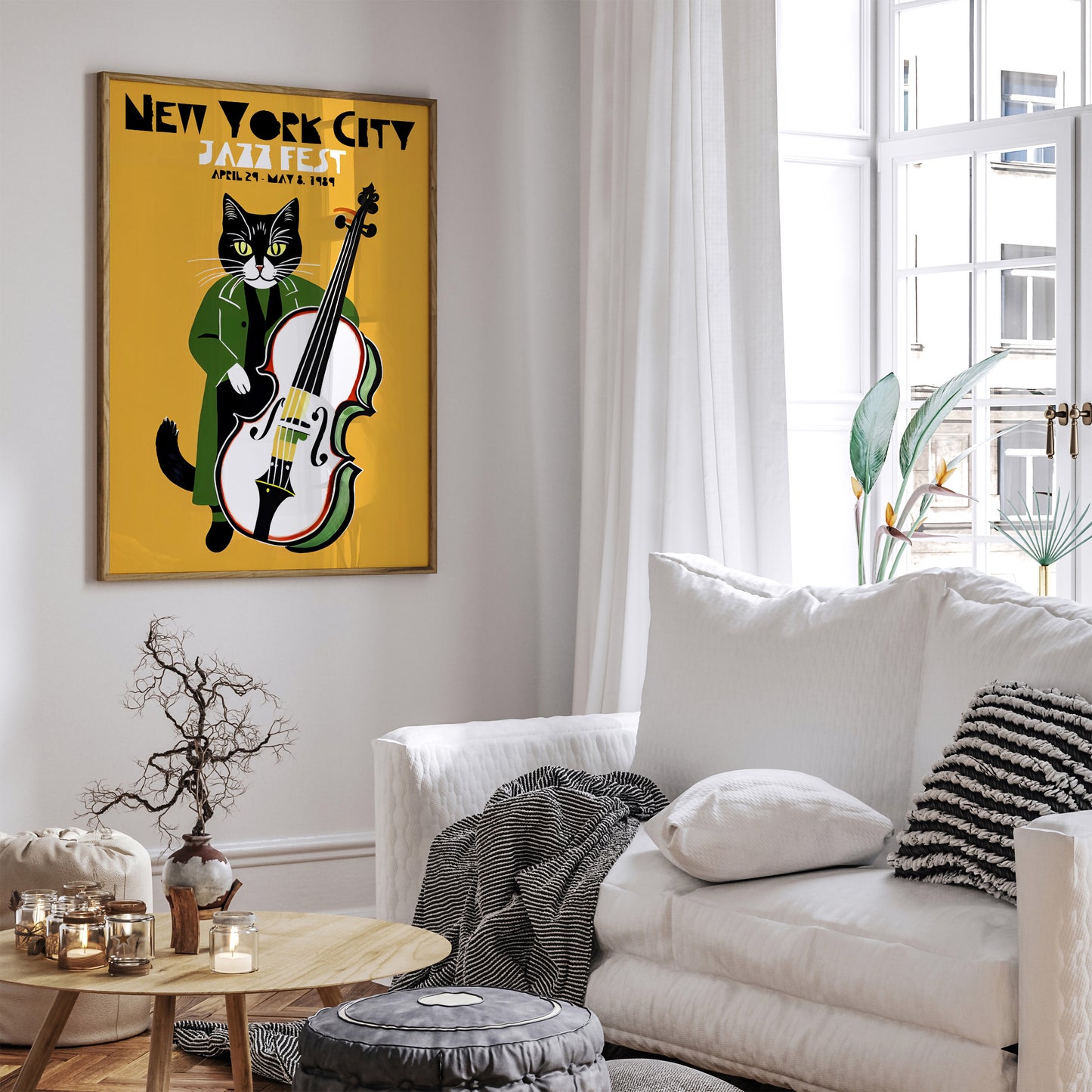 Yellow Jazz Cat Poster - NYC Fest Retro Poster