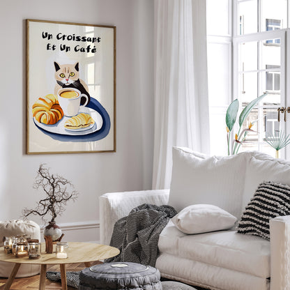 Cute French Cat & Coffee Poster