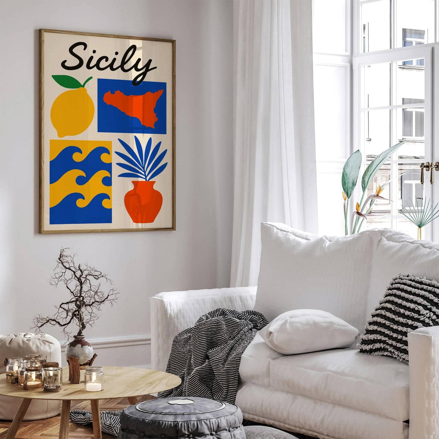 Mid Century Modern Sicily Travel Poster