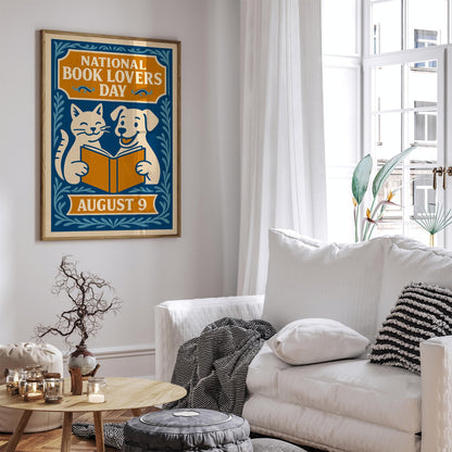 National Book Lovers Day Poster - Blue Literary Art Print