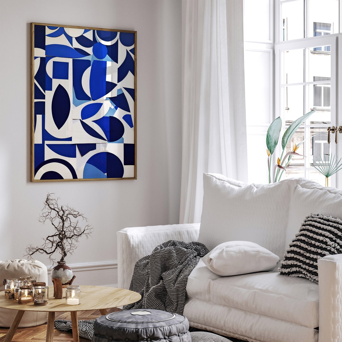 Blue Indigo Shapes Abstract Wall Art