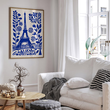 Paris France Blue Eiffel Tower Art Print 2024