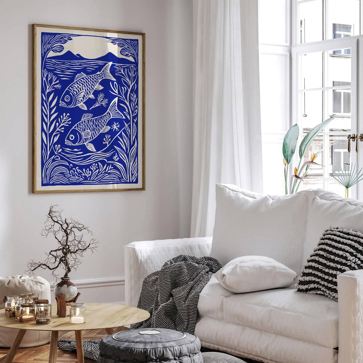 Blue Fish Linocut Art Print