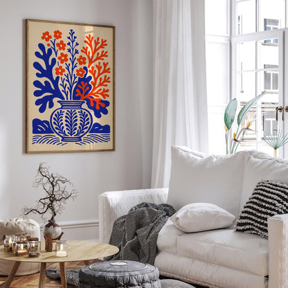 Blue and Red Coral Reefs Botanical Bouquet Print
