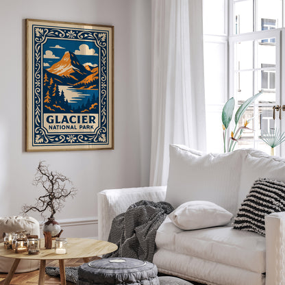 Glacier National Park Poster - Blue Landscape Art Print