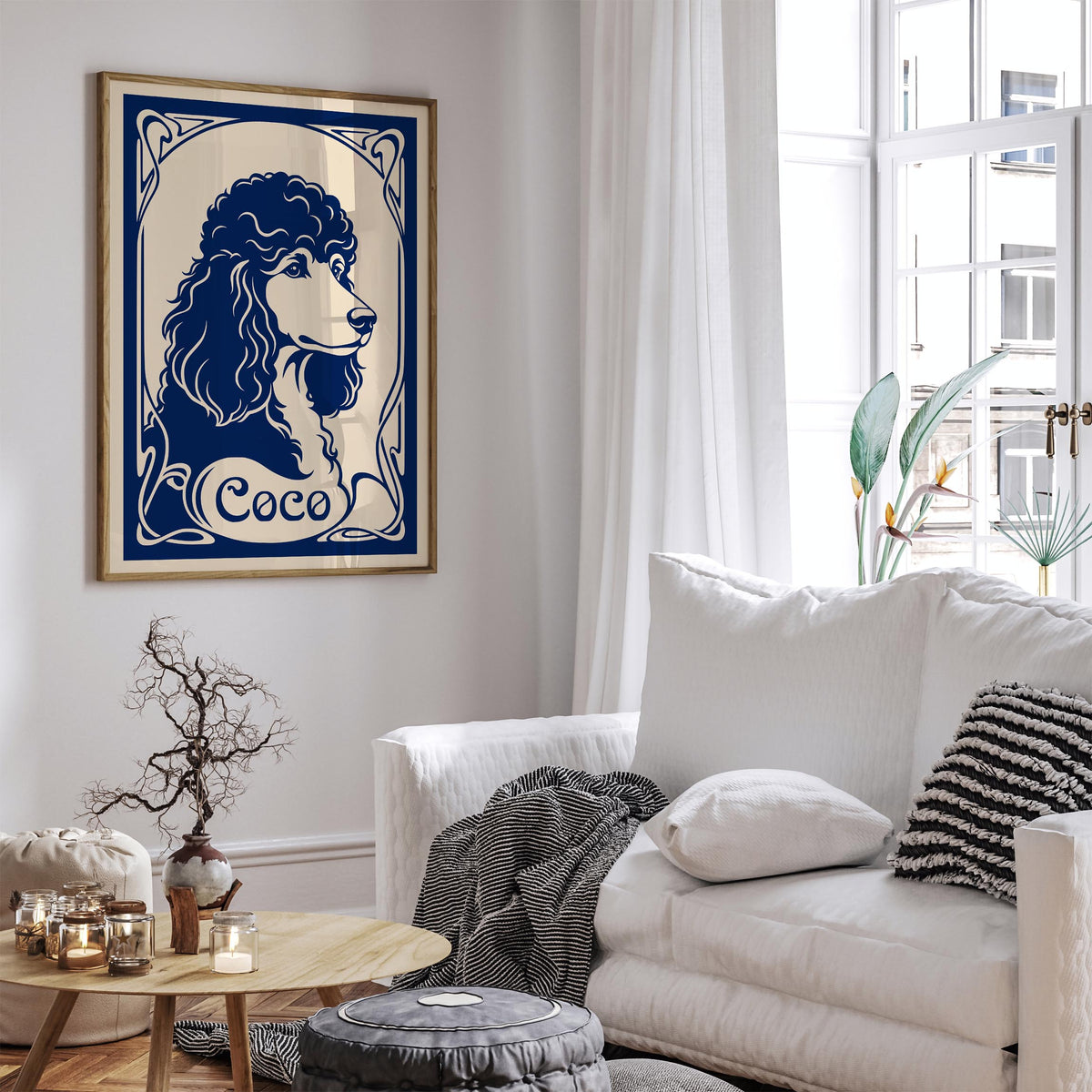 Navy Blue Poodle Portrait Poster
