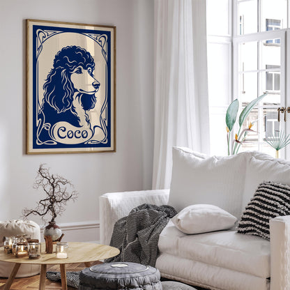 Navy Blue Poodle Portrait Poster