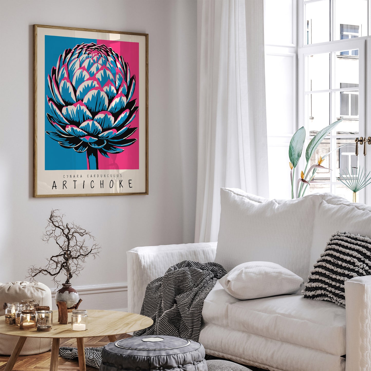 Pop Art Blue Pink Artichoke Retro Design