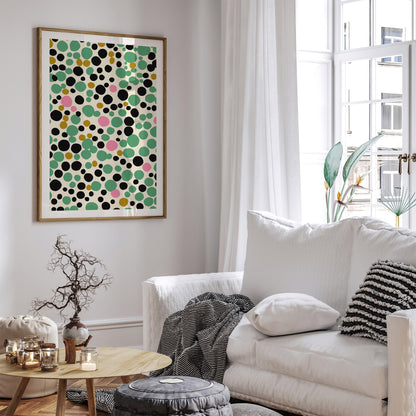 Green Dots Spots Abstract Wall Art