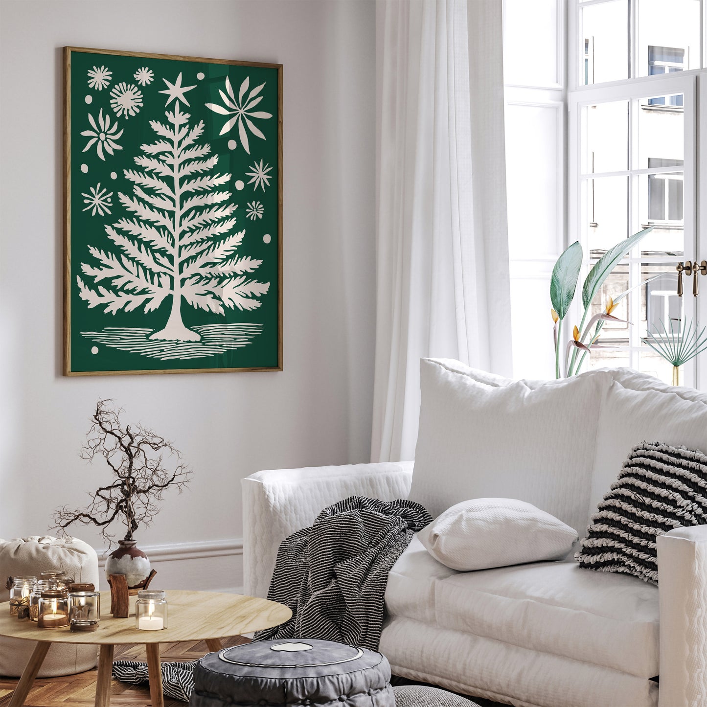 Christmas Tree Illustration Entryway Wall Decor