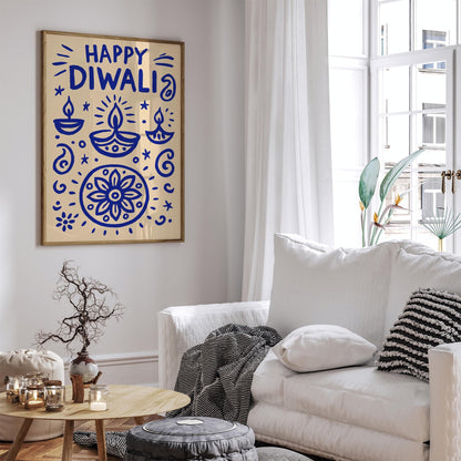 Happy Diwali Poster - Hindu Festival Celebration Wall Art