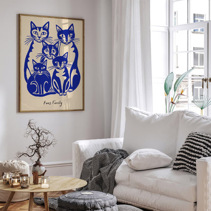 Paws Family Cats Blue Poster