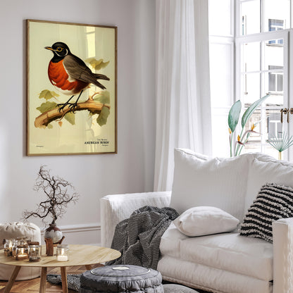 American Robin Vintage Bird Poster