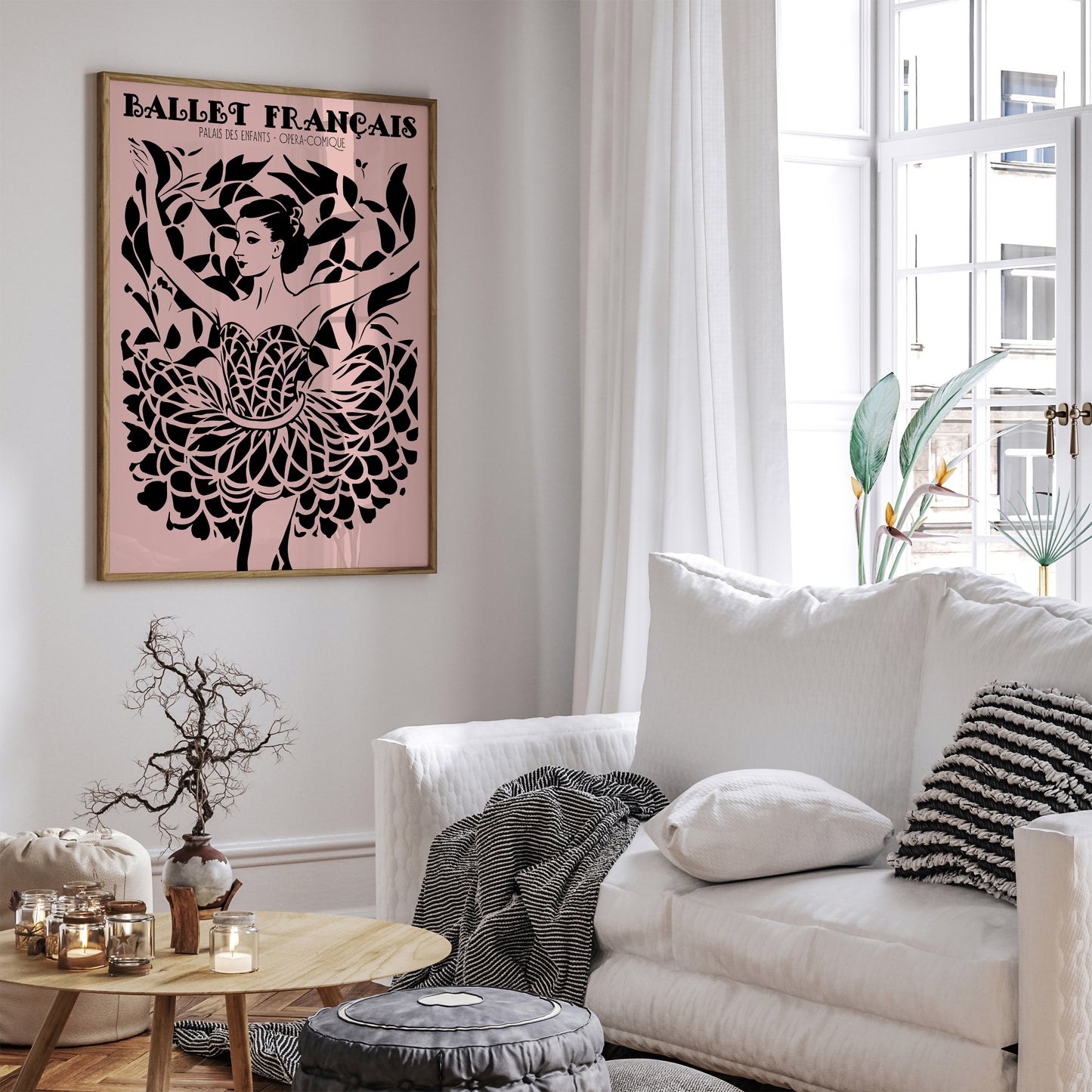 French Ballet Pink and Black Ballerina Wall Art