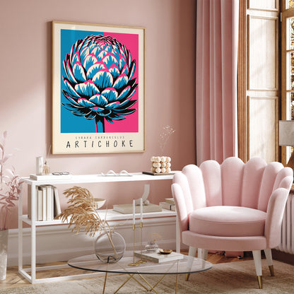 Pop Art Blue Pink Artichoke Retro Design