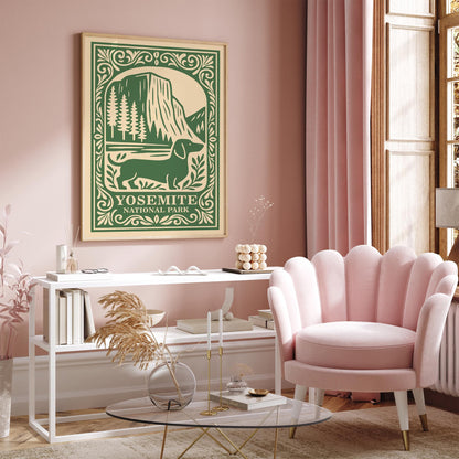 Yosemite National Park Poster - Green Dachshund Travel Art