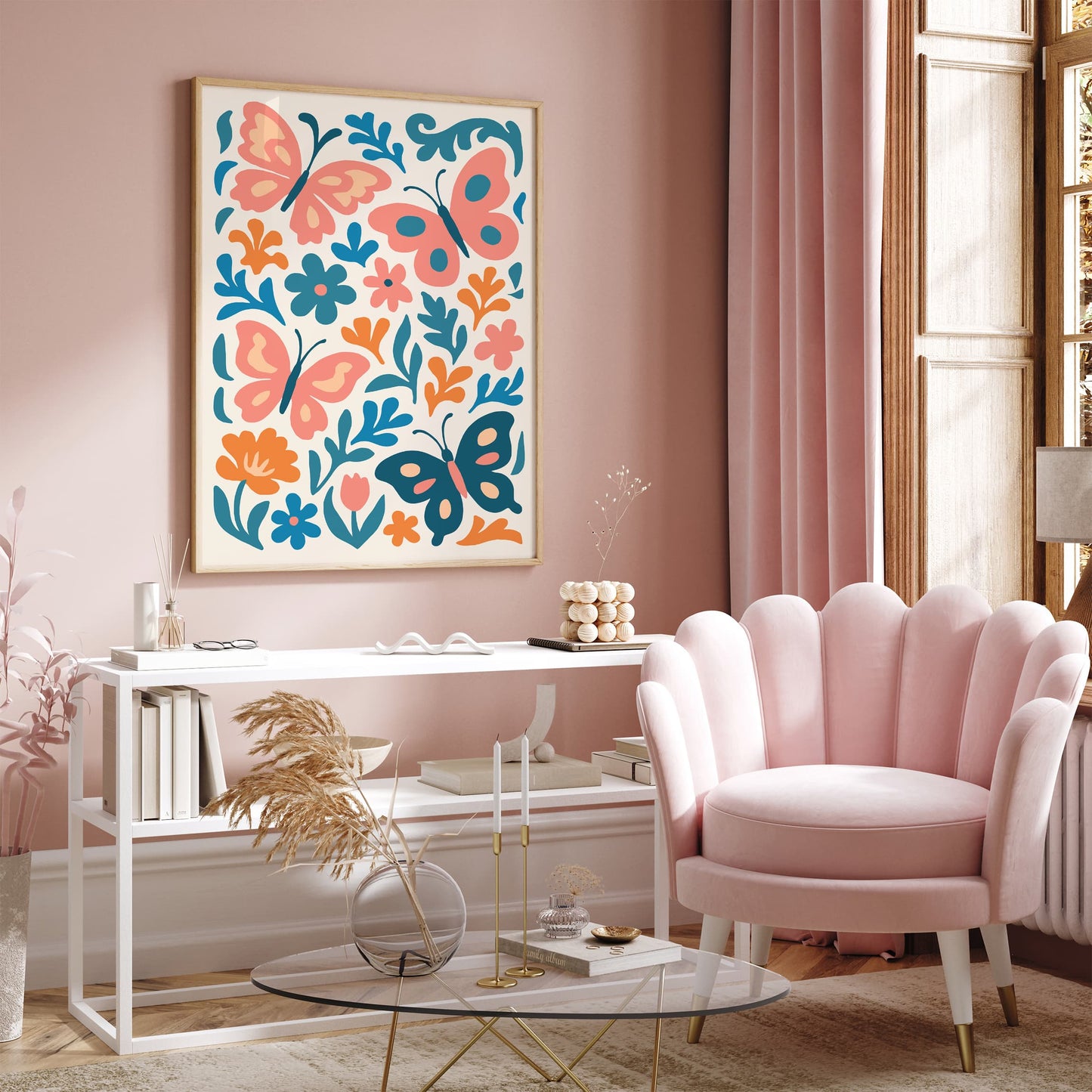 Butterflies Flowers Poster - Nursery Wall Art