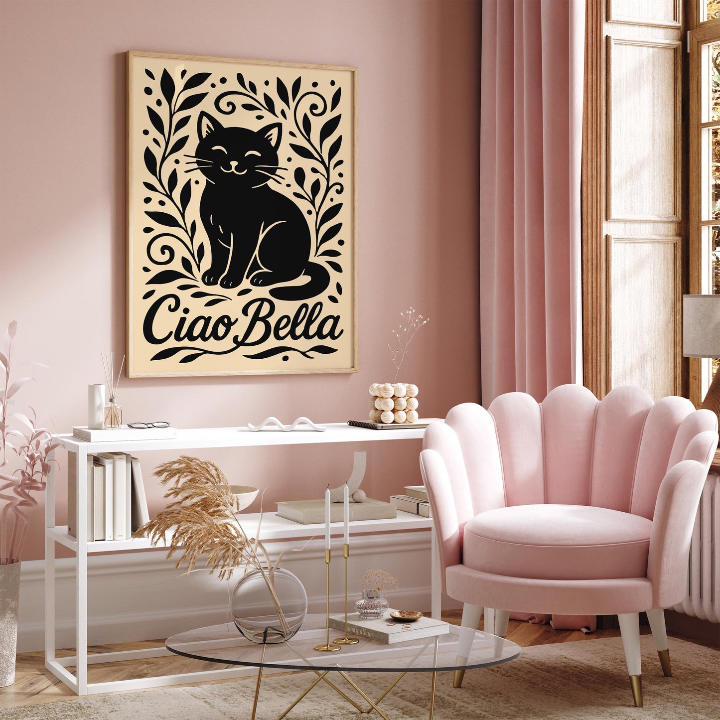 Ciao Bella Poster - Black Cat Wall Art - Cute Animal Print