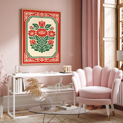 Red Rococo Floral Wall Art Print