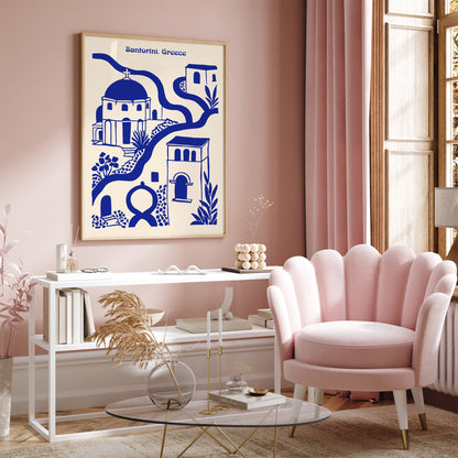 Blue Santorini Greece Cityscape Poster
