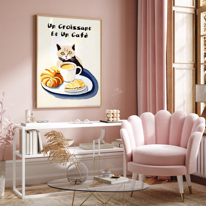 Cute French Cat & Coffee Poster