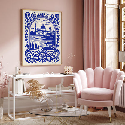 European Cityscape Blue Poster