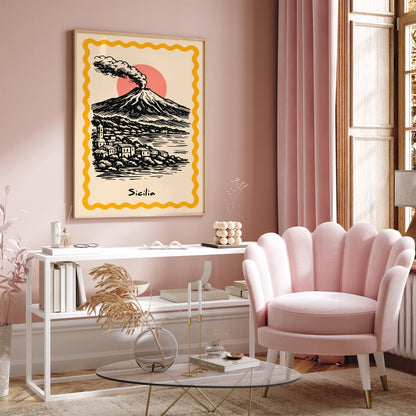 Sicily Mount Etna Travel Poster