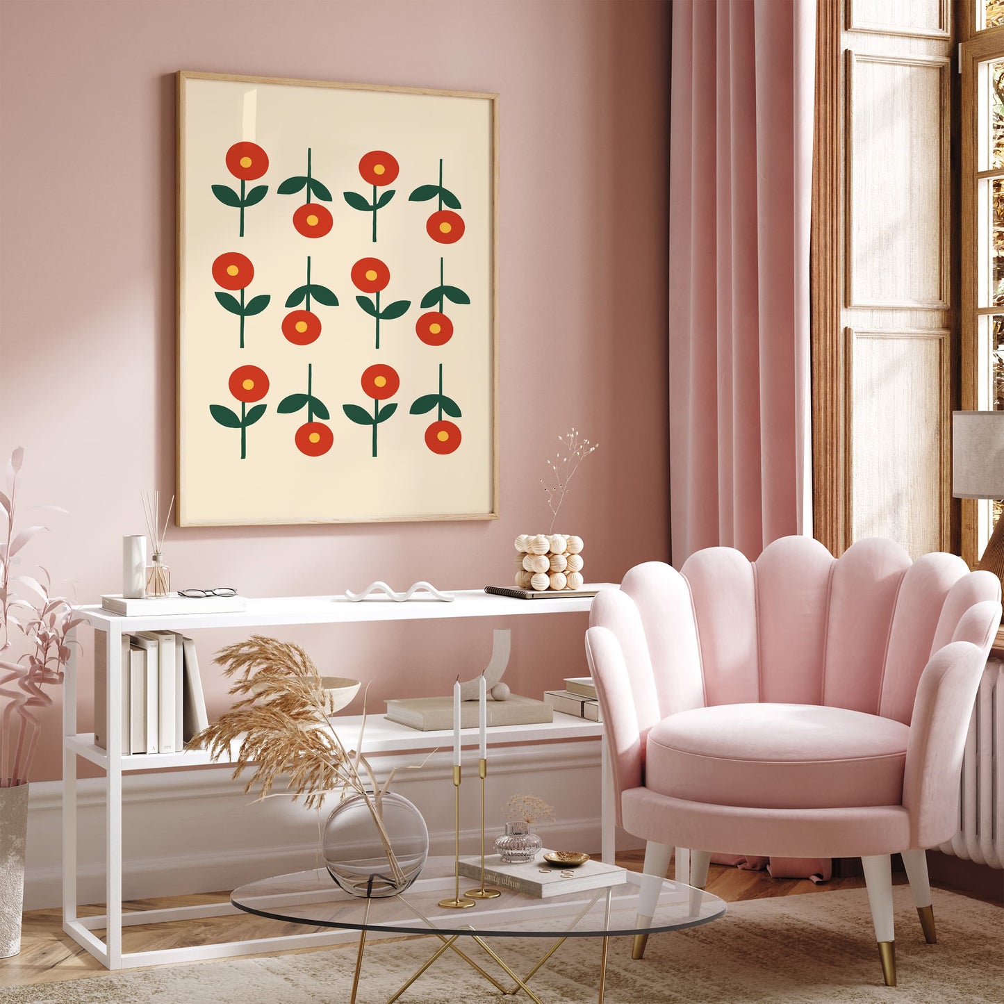 Minimalist Mid Century Flowers Print