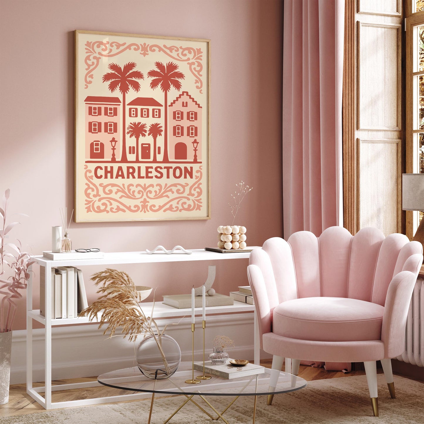 Charleston South Carolina Pink Travel Poster