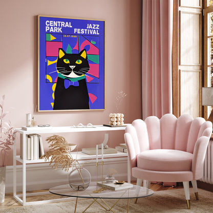 Central Park Jazz Festival Retro Cat Poster