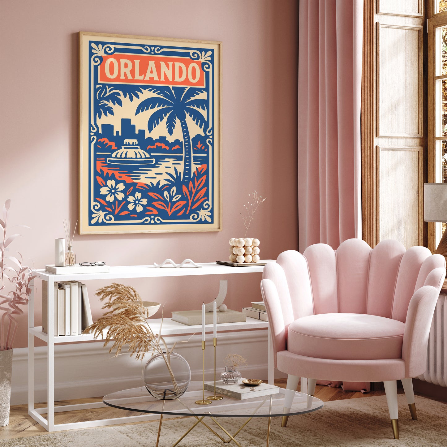 Orlando Travel Art Print - Blue Hotel Room Wall Decor
