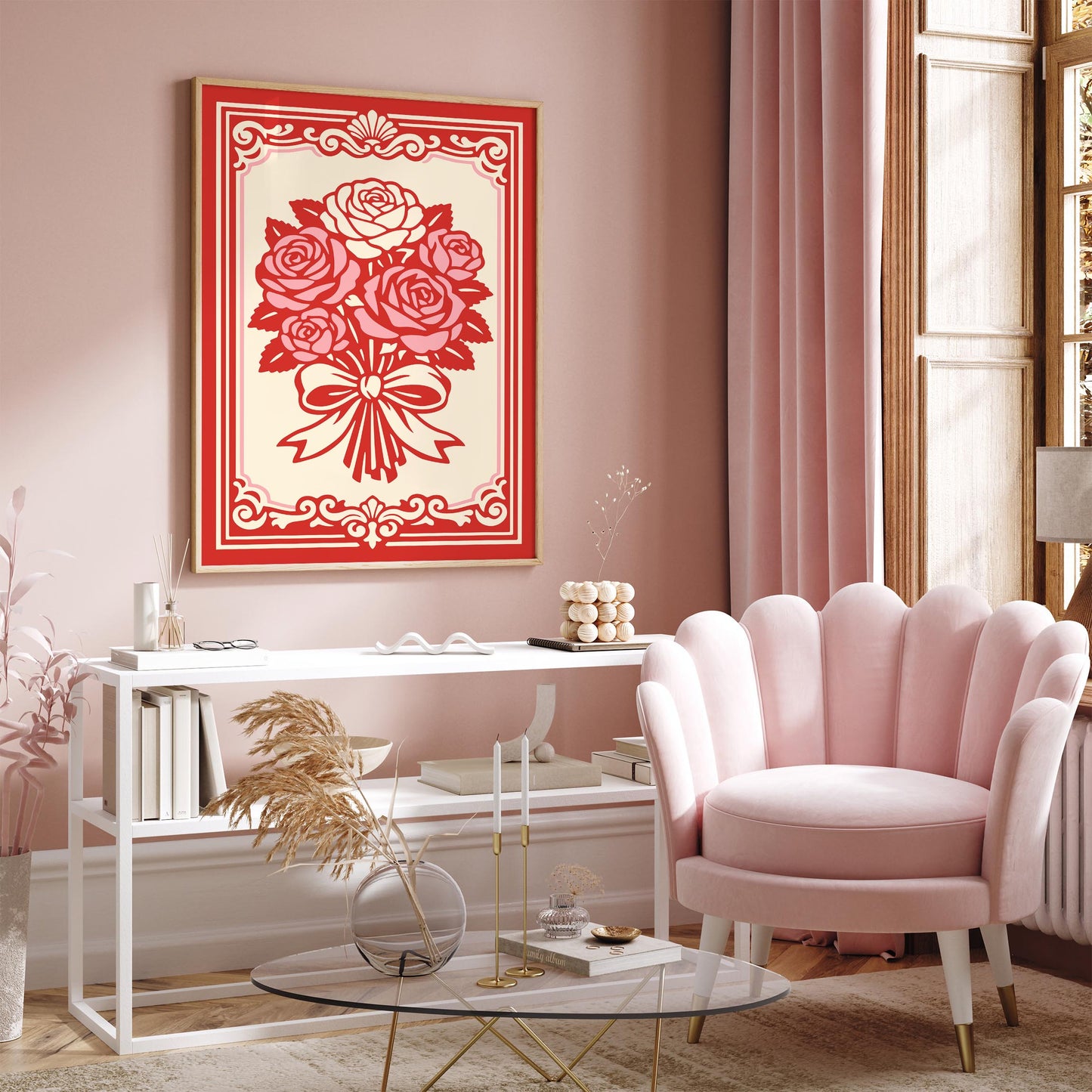 Pink Rococo Roses Poster – Romantic Floral Wall Art
