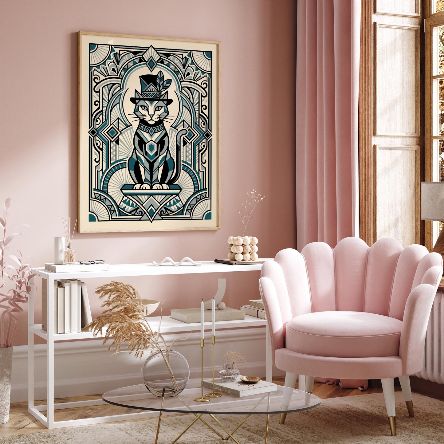 Art Deco Cat Portrait – Vintage Animal Wall Art Print