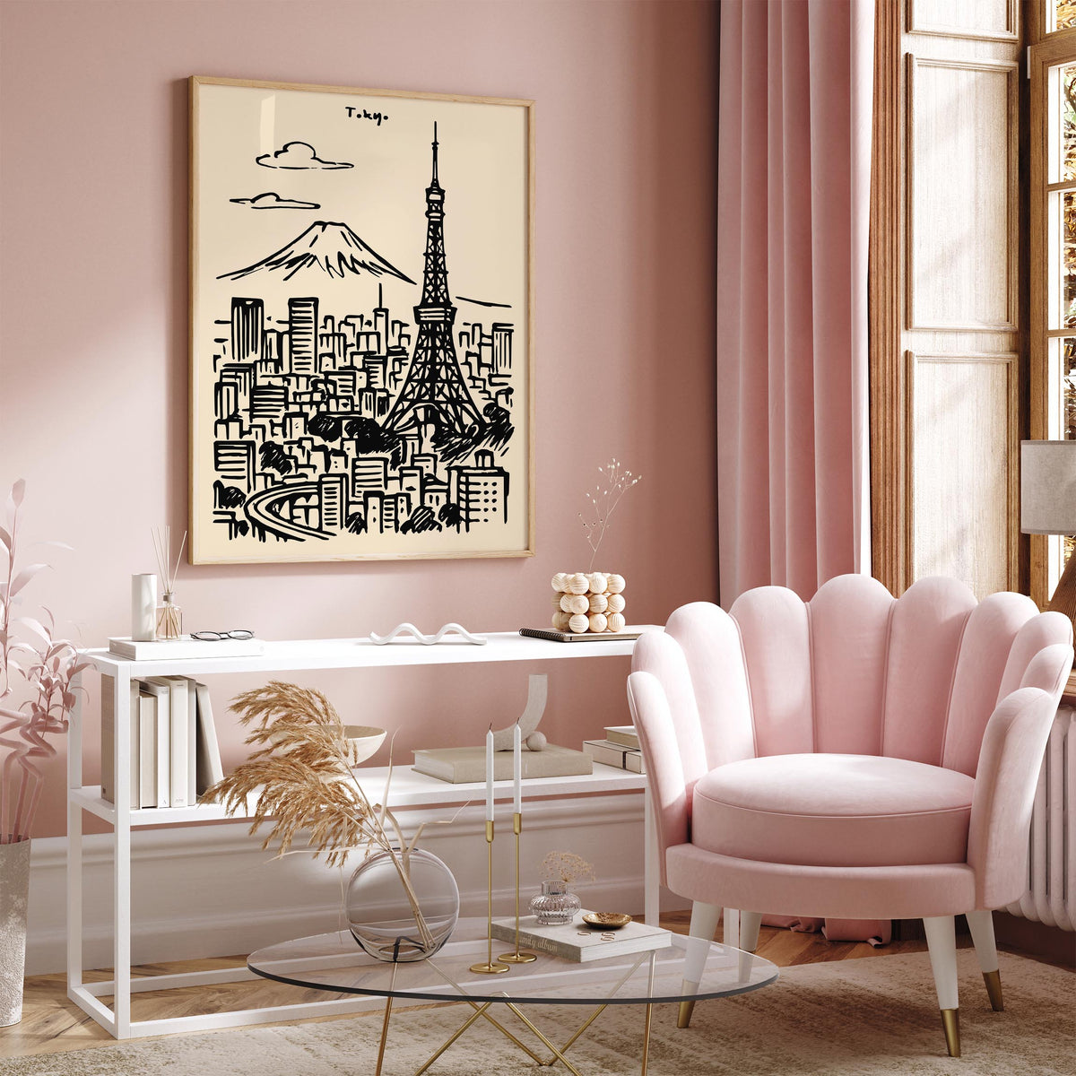 Tokyo Japan Black Ink Travel Poster