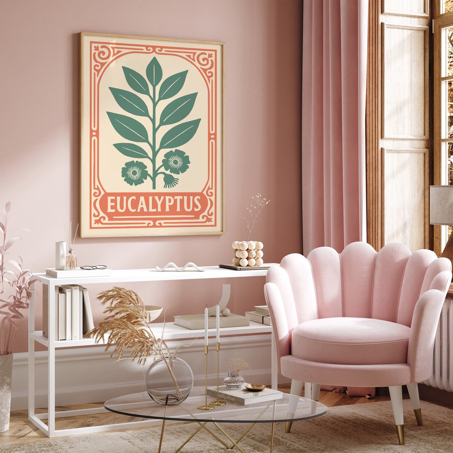 Eucalyptus Flower Art Print in Pastel Tones Poster