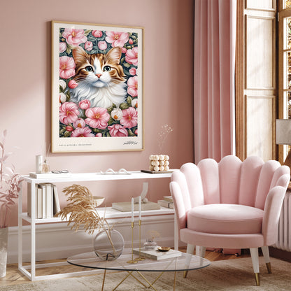 Blooming Beauty, Cute Cat Art Poster