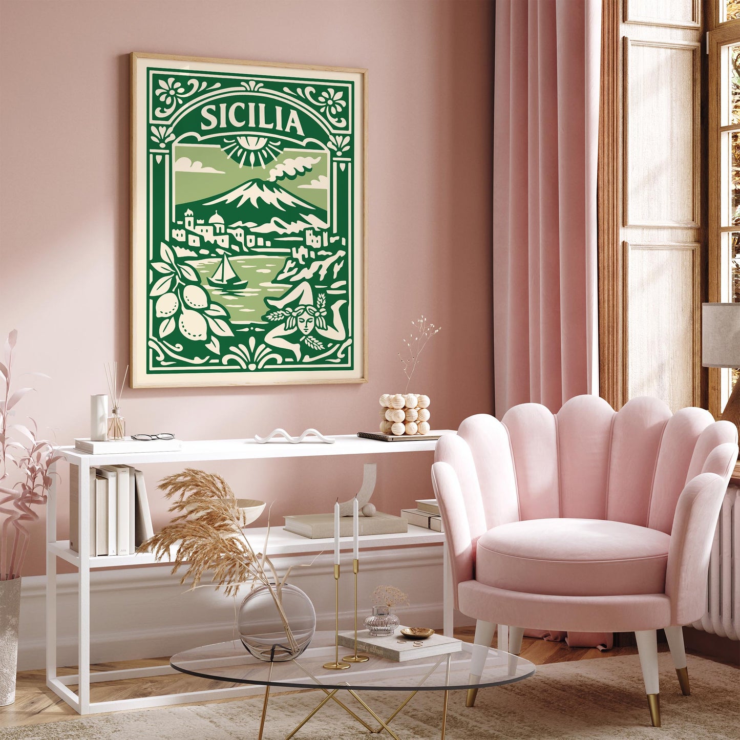 Sicilia Italy Poster - Green Italian Landscape Wall Art