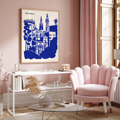 Barcelona Blue Cityscape Wall Art Print