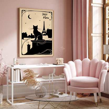 Vintage Jazz de Paris Poster – Music Cat Wall Art Print