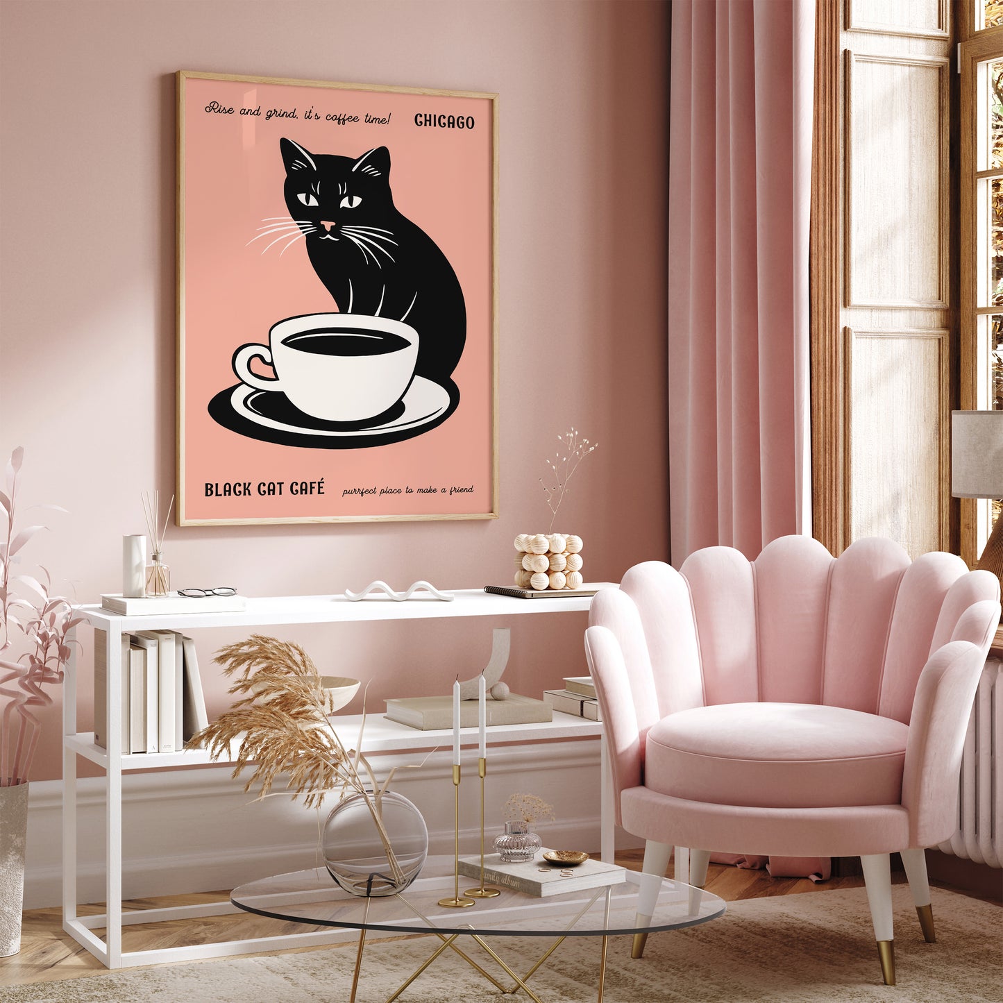 Black Cat Cafe Chicago Art Print