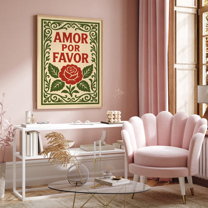 Amor Por Favor Red Rose Quote Art Print