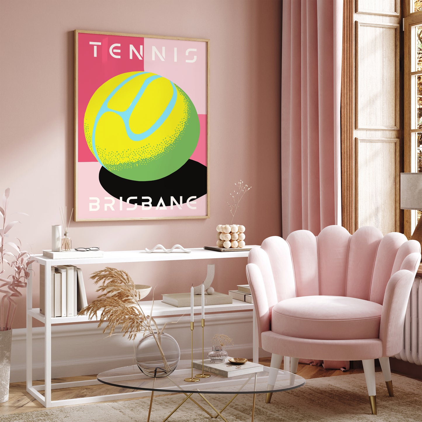 Brisbane Tennis Game Pink Sport Art Print