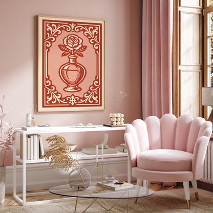 Bottle of Perfume Poster - Rococo Rose Art Print