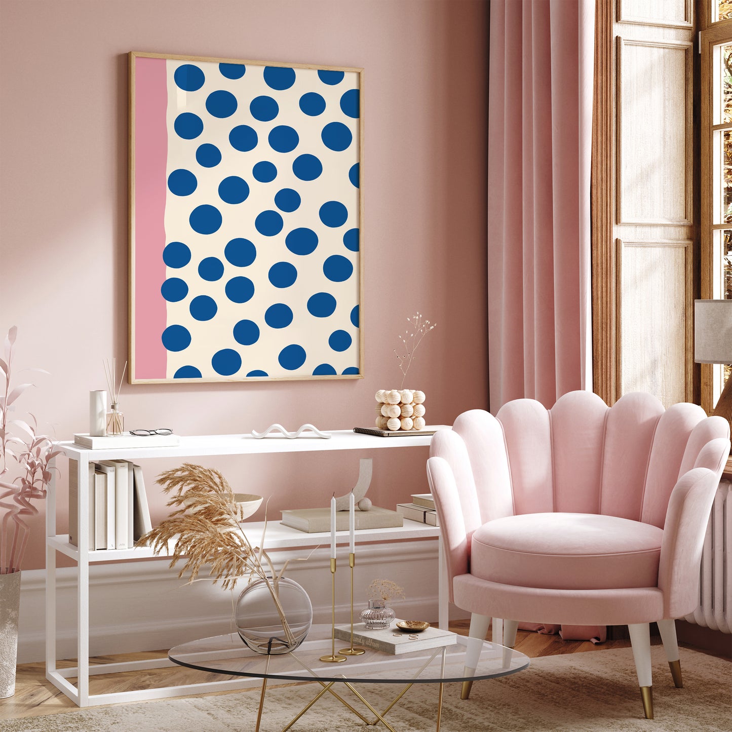 Mid-Century Geometric Art Blue Dots Poster