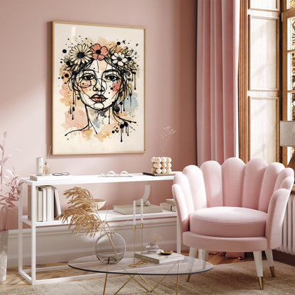 Flower Crown Woman Portrait Art Poster