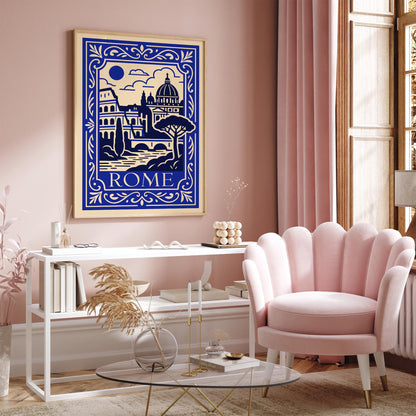 Blue Rome Poster - Cityscape Landscape Art