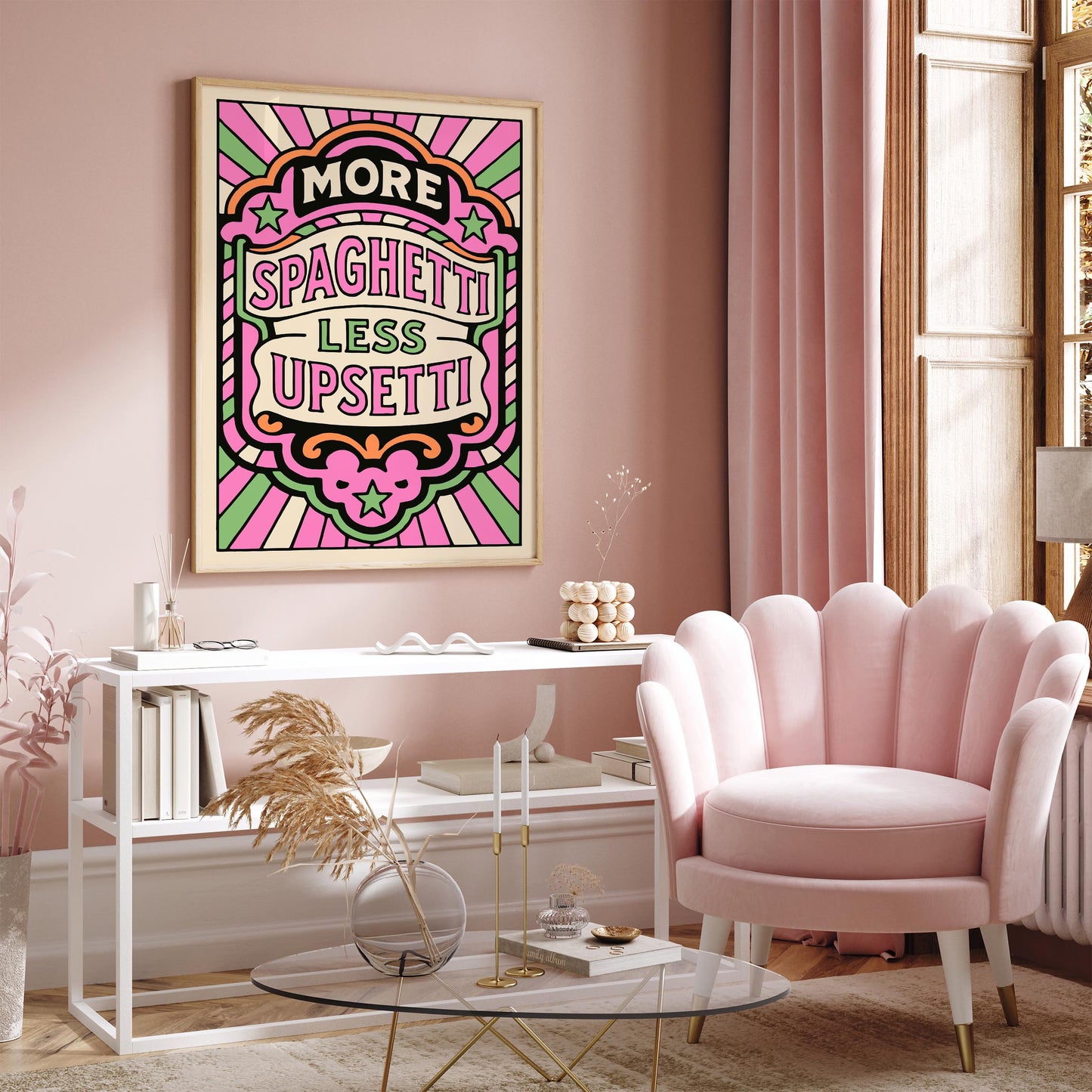 More Spaghetti Less Upsetti Poster - Funhouse Quote Art Print