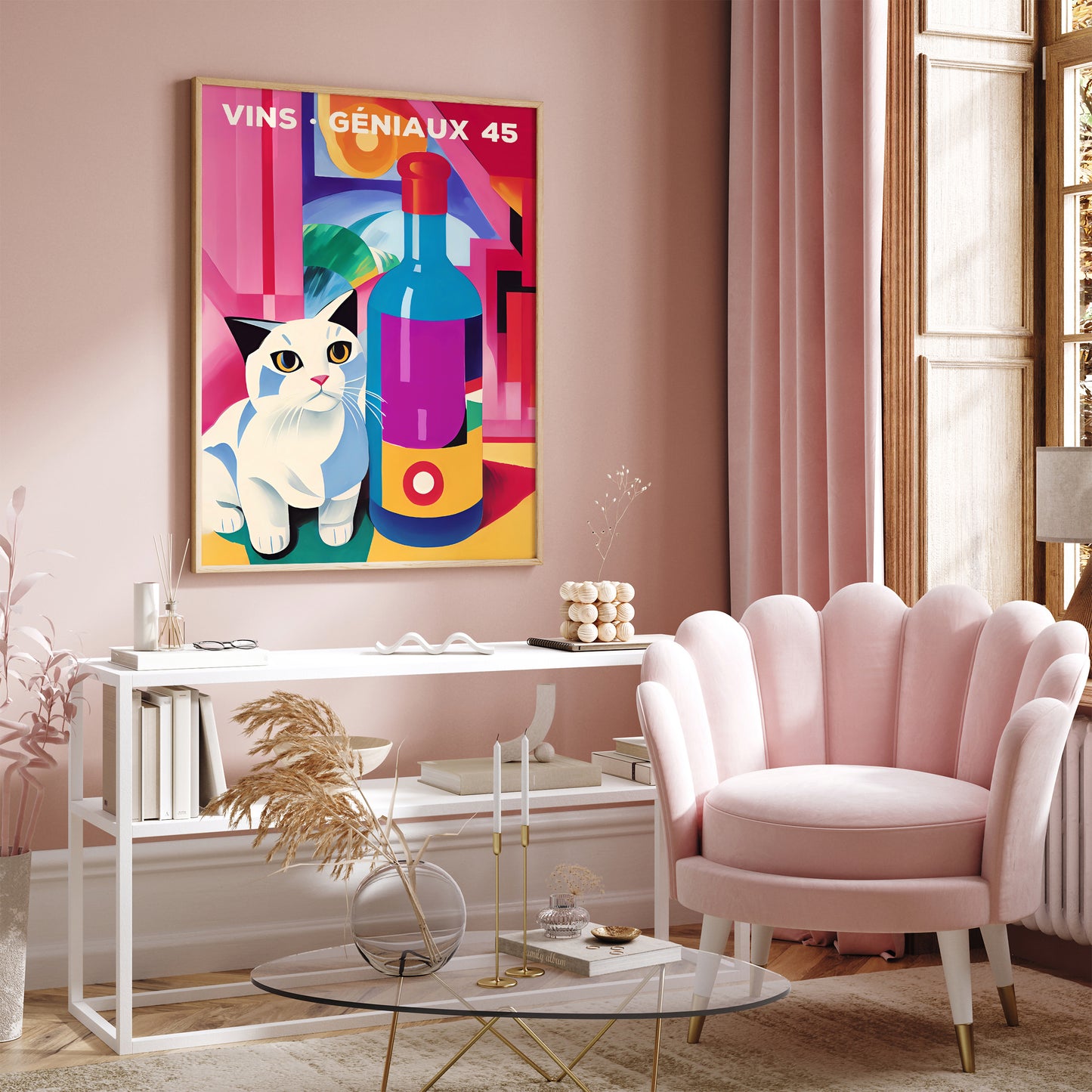 Colorful Retro Wine Cat Poster