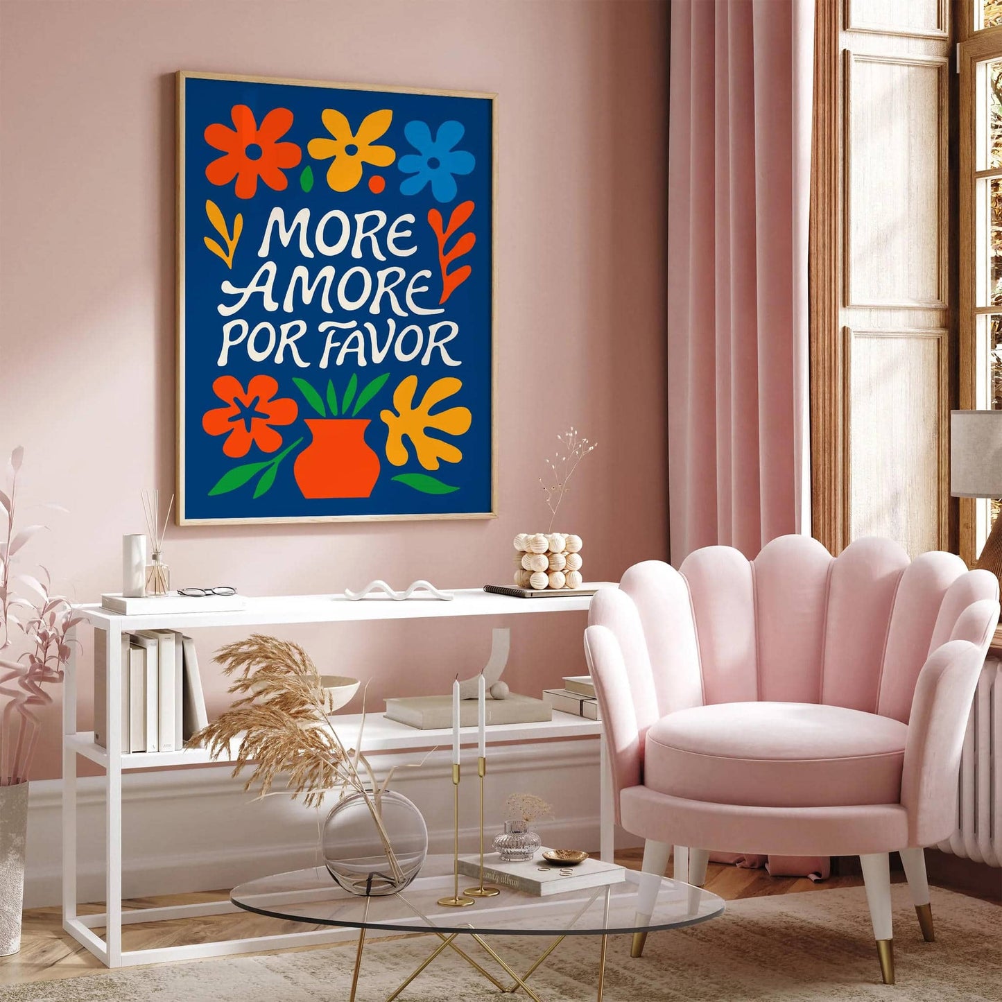 More Amore Por Favor Blue Typography Art Print