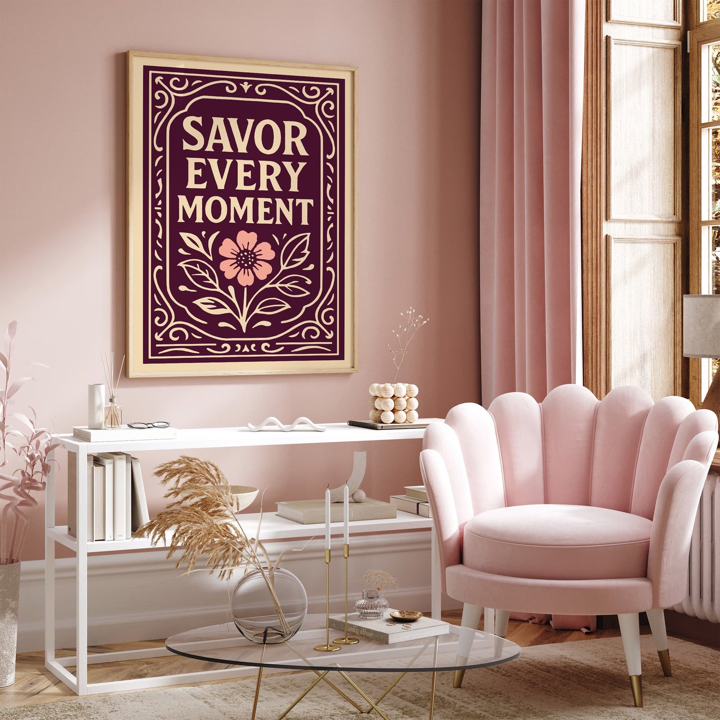 Savor Every Moment Poster - Rococo Quote Elegant Art Print